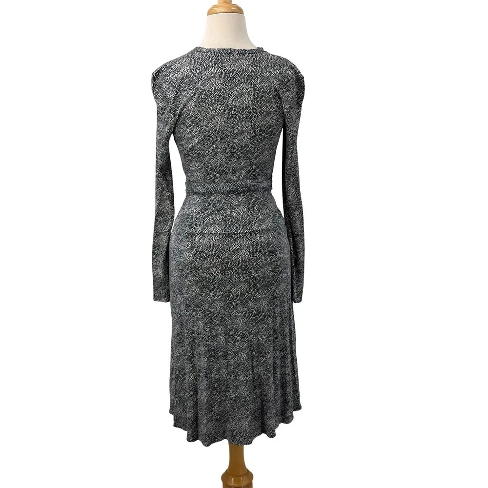 Tory Burch Vanessa Navy White Silk Jersey Wrap Dress Long Sleeve Midi‎ Size S